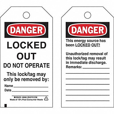 BRADY 66066 Danger Tag 5-3/4 x 3 In OSHA Brs PK25