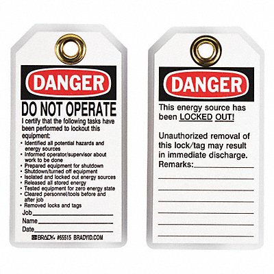 BRADY 65515 Danger Tag 5-1/2 x 3 In Hd Polyest PK25