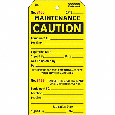 ELECTROMARK Y625853 Caution Tag 5 3/4in H 2 7/8in W PK100