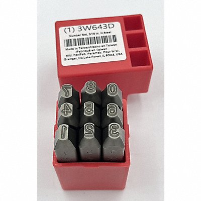 GRAINGER 3W643 Number Set 3/16 in H Steel