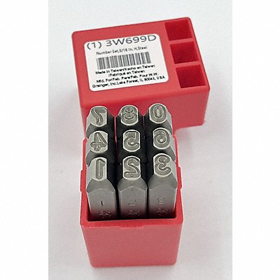 GRAINGER 3W699 Number Set 3/16 in H Steel
