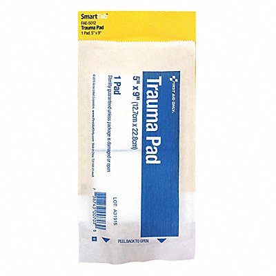 FIRST AID ONLY FAE5012 Trauma Pad: 9 in Dressing Lg, 5 in Dressing Wd, Cotton, Sterile