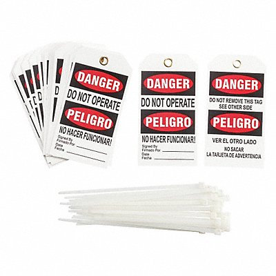 BRADY TG400B Danger Bilingual Tag R/Wht Vinyl PK25