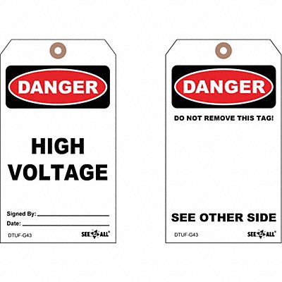 SEE ALL INDUSTRIES DTUFG43 Danger Tag 7 in H 4 in W Cardstock PK25