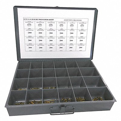 GRAINGER JBDL24EJA50A Nut/Screw Assort Slotted 600pcs Brass