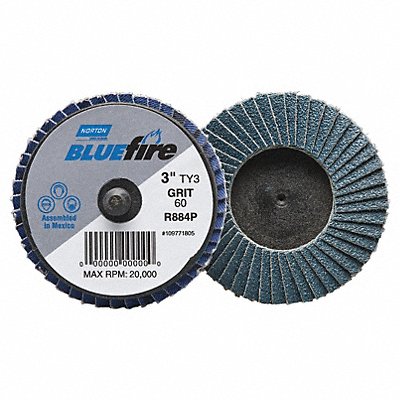 NORTON 77696090172 J5078 Flap Disc 3 in Dia P60 Grit Type 27