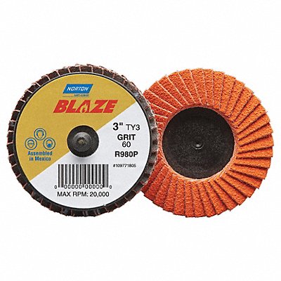 NORTON 77696090153 J5074 Flap Disc 3 in Dia 80 Grit Type 27