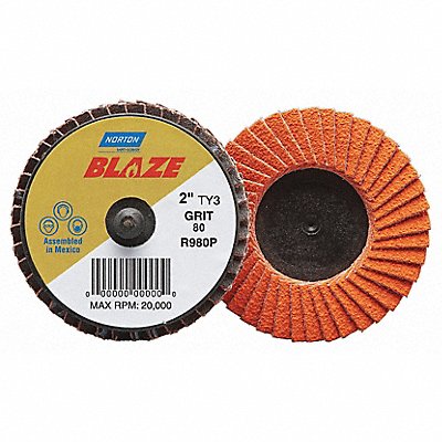 NORTON 77696090148 J5073 Flap Disc 2 in Dia 80 Grit Type 27