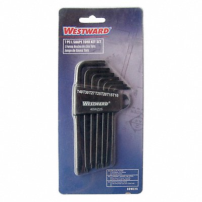 WESTWARD 40WZ25 Torx Key Set L Shape 3 13/32-4 29/32 in