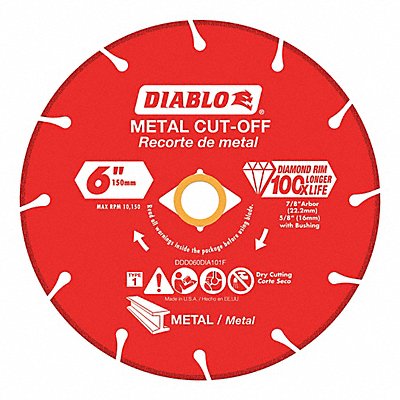 DIABLO DDD060DIA101F Diamond Saw Blade Blade Dia 6 in.