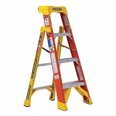 WERNER L6204 Stepladder Fiberglass 300 lb Ld Cap.