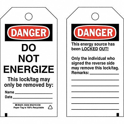 BRADY 50258 Lockout Tag 3 x 5-1/2In Polyester PK25