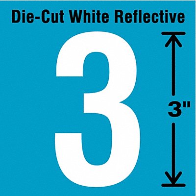 STRANCO INC DWR335 Die-Cut Reflective Number Label 3 3In H PK5