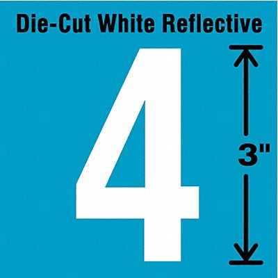 STRANCO INC DWR345 Die-Cut Reflective Number Label 4 3In H PK5
