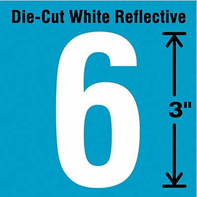STRANCO INC DWR365 Die-Cut Reflective Number Label 6 3In H PK5