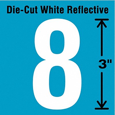 STRANCO INC DWR385 Die-Cut Reflective Number Label 8 3In H PK5
