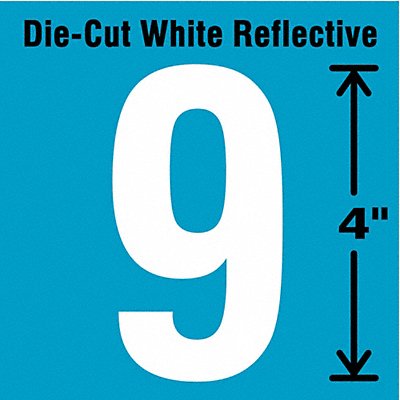 STRANCO INC DWR495 H3433 Die-Cut Reflective Number Label 9 4In H PK5