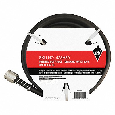 GRAINGER 423H80 Water Hose 5/8 I.D.50 ft PVC