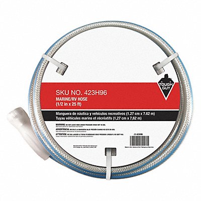 GRAINGER 423H96 Water Hose 1/2 I.D.25 ft PVC