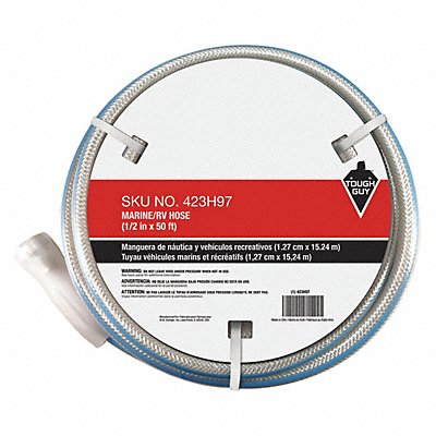 GRAINGER 423H97 Water Hose 1/2 I.D.50 ft PVC