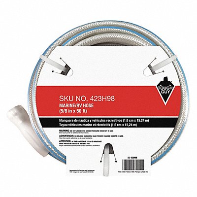 GRAINGER 423H98 Water Hose 5/8 I.D.50 ft PVC