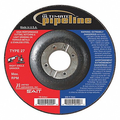 UNITED ABRASIVES-SAIT 20025 Abrasive Pipeline Wheel 5 in Dia Type 27