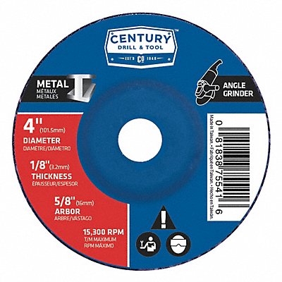 CENTURY DRILL AND TOOL 75541 Metal Grinding Wheel 4x1/8 in Type 27