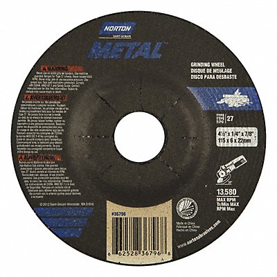 NORTON 66252836796 Depressed Grinding Wheel 7/8 CN Unthreaded Hole