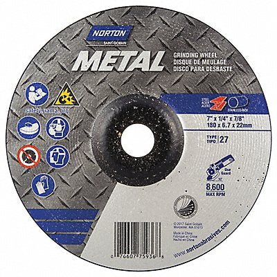 NORTON 7660775936 Depressed Grinding Wheel 7/8 CN Unthreaded Hole
