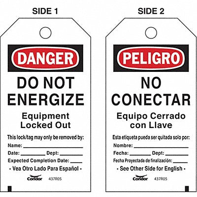 CONDOR CNDR515112 Lockout Tag Rectangle 5-3/4 H 3 W PK25