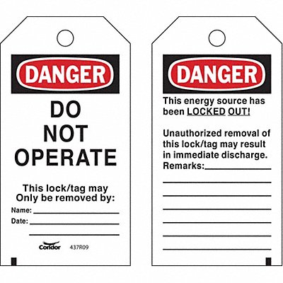 CONDOR CNDR515116 Lockout Tag Rectangle 5-3/4 H 3 W PK25