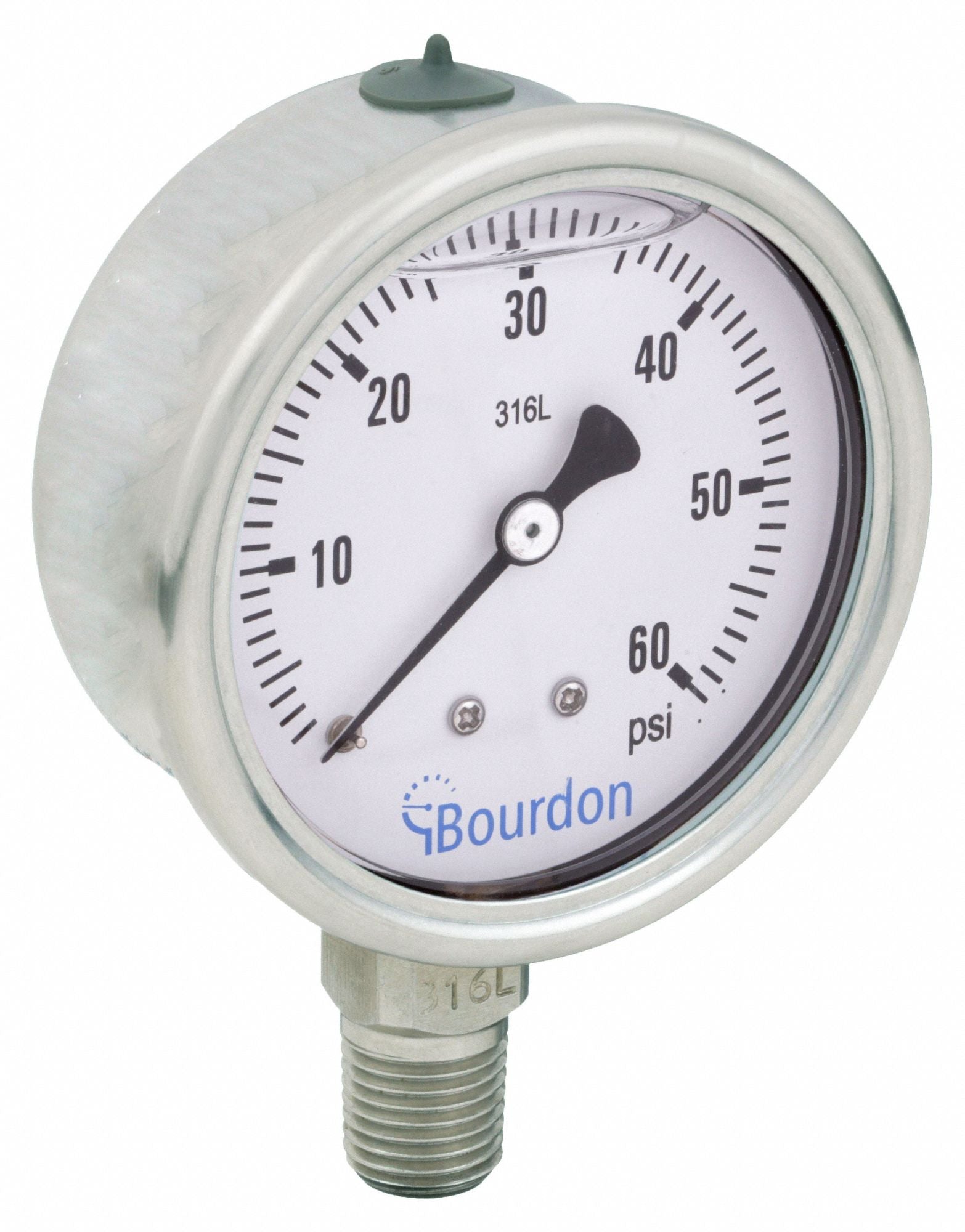 BOURDON MEX3D52H190133 Pressure Gauge Silver 0 to 60 psi Range