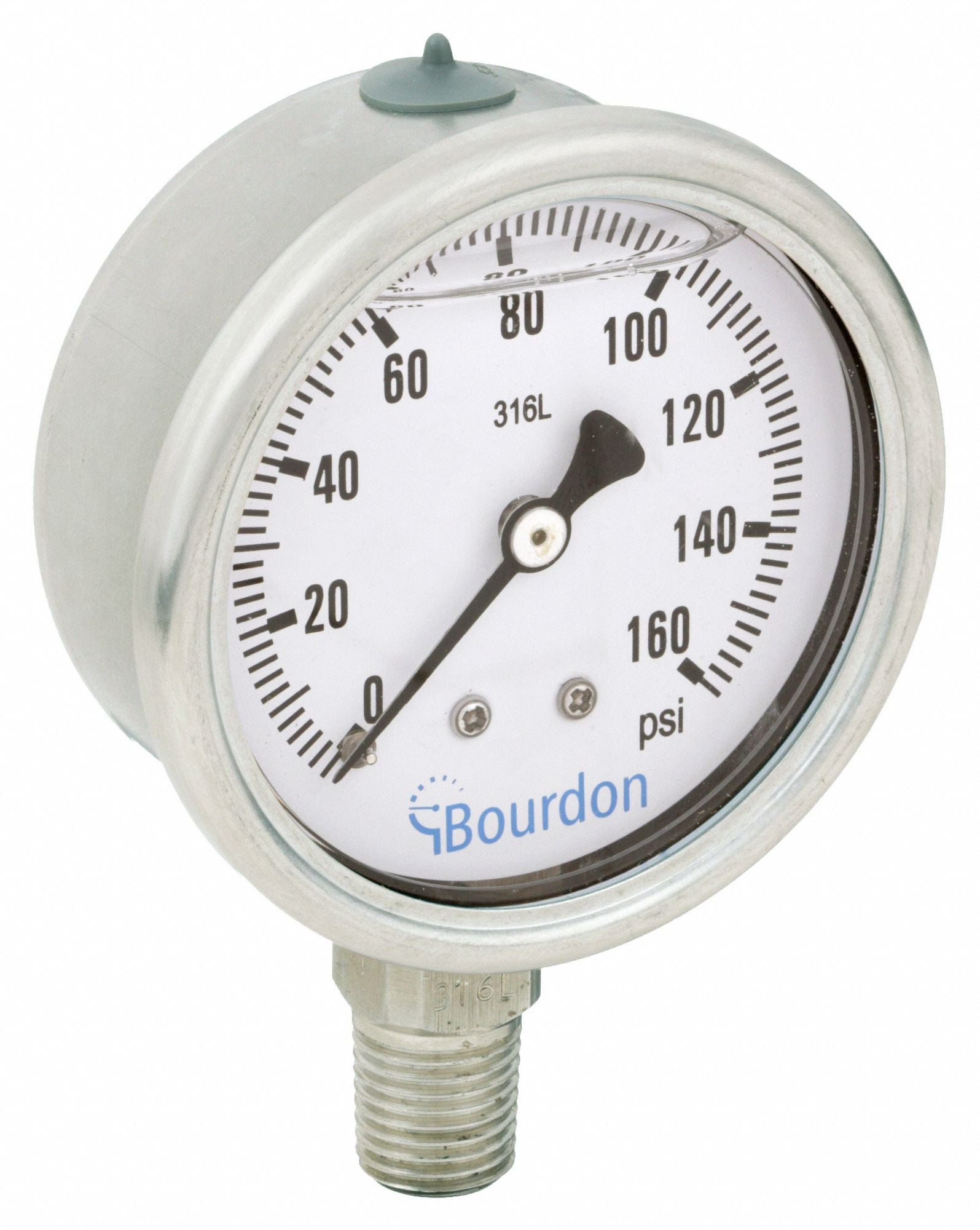 BOURDON MEX3D52H220133 Pressure Gauge Silver 0 to 160 psi Range