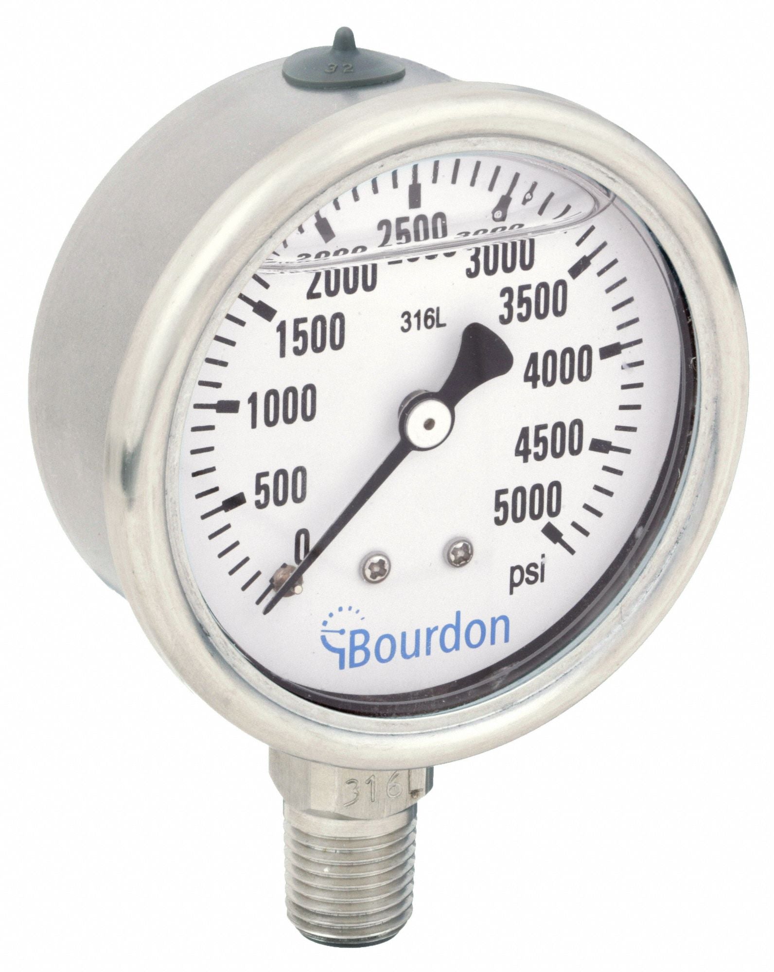BOURDON MEX3D52H370133 Pressure Gauge 0 to 5000 psi Range