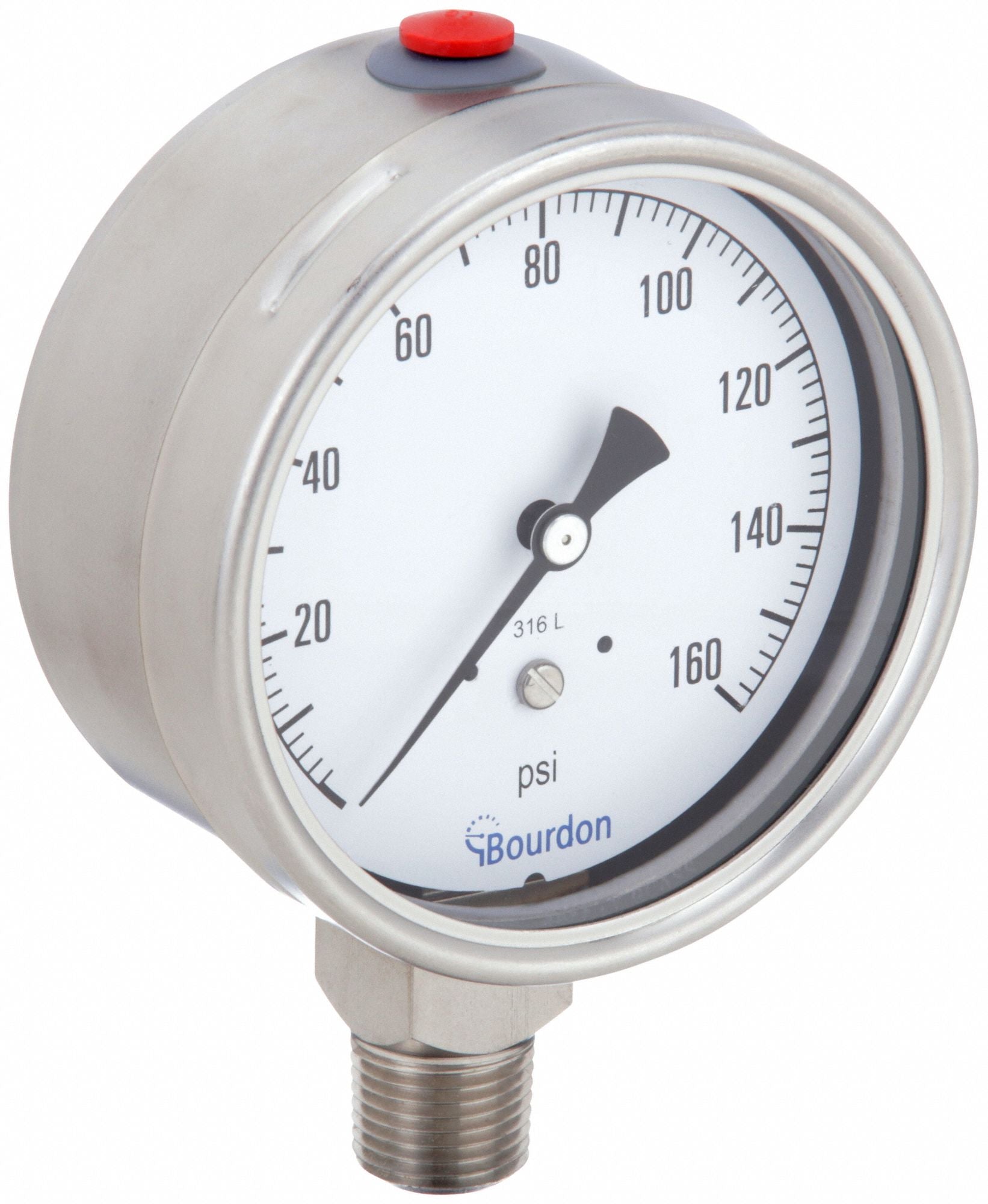 BOURDON MEX5D60H22 Pressure Gauge Silver 0 to 160 psi Range