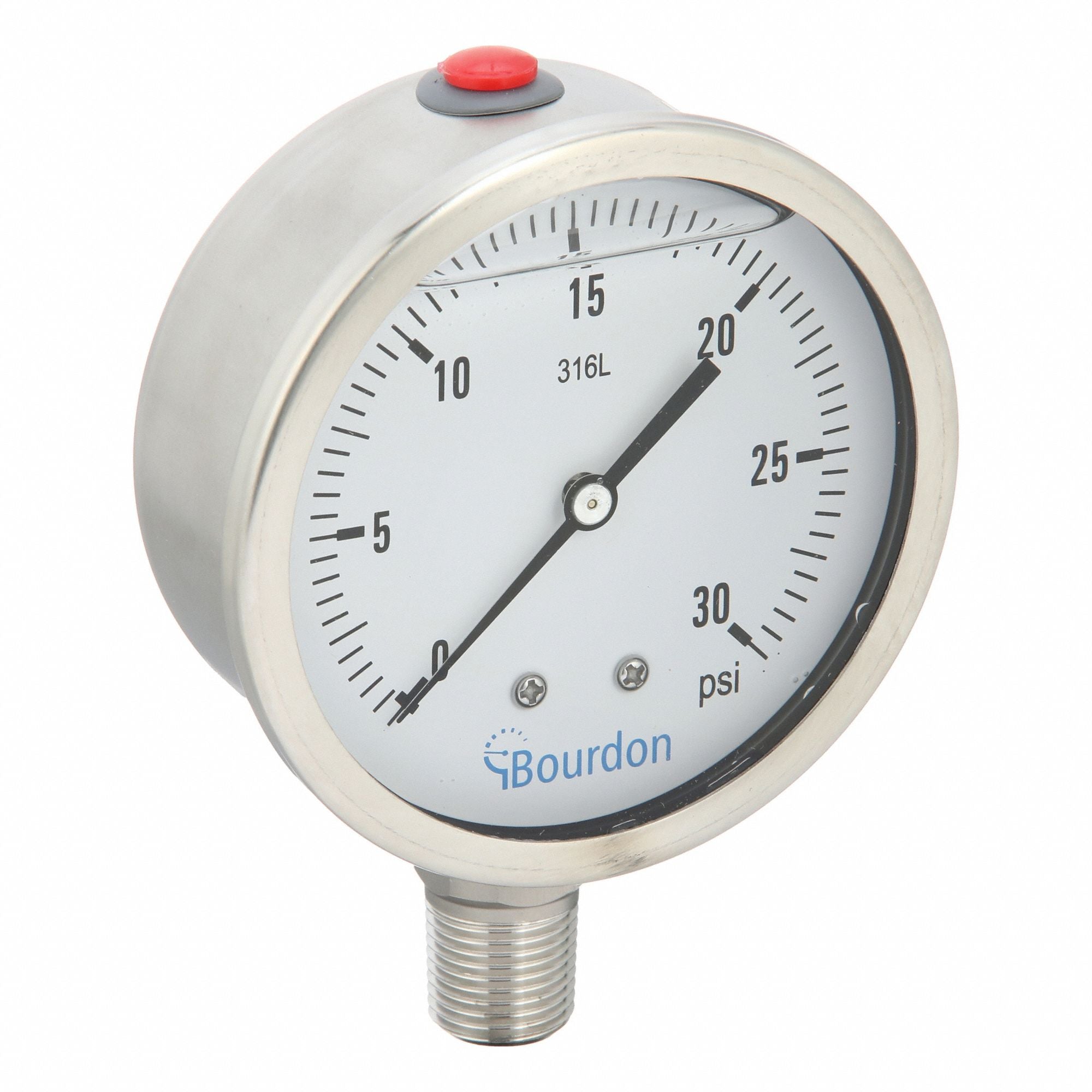 BOURDON MEX5D62H170133 Pressure Gauge Silver 0 to 30 psi Range