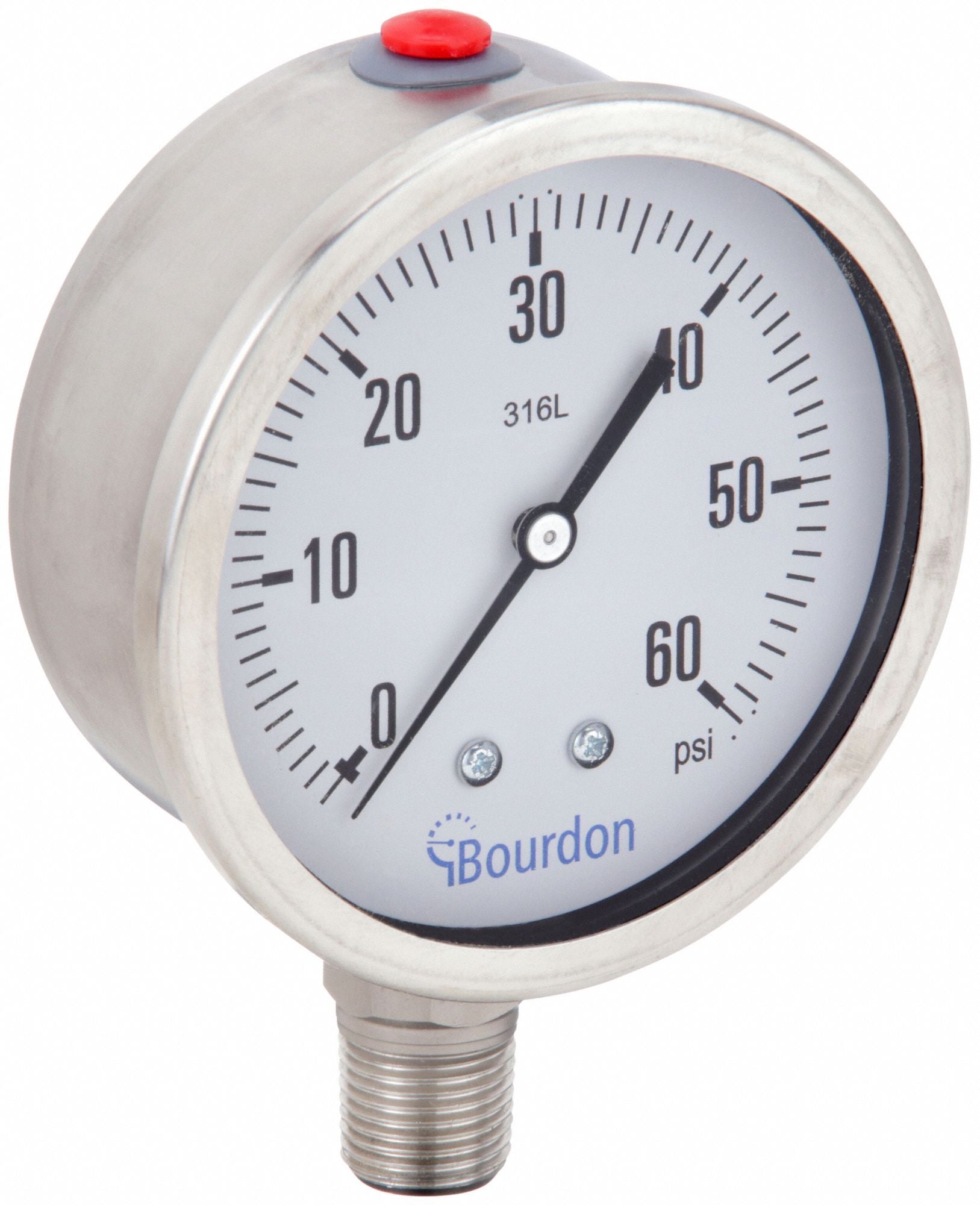 BOURDON MEX5D62H190133 Pressure Gauge Silver 0 to 60 psi Range
