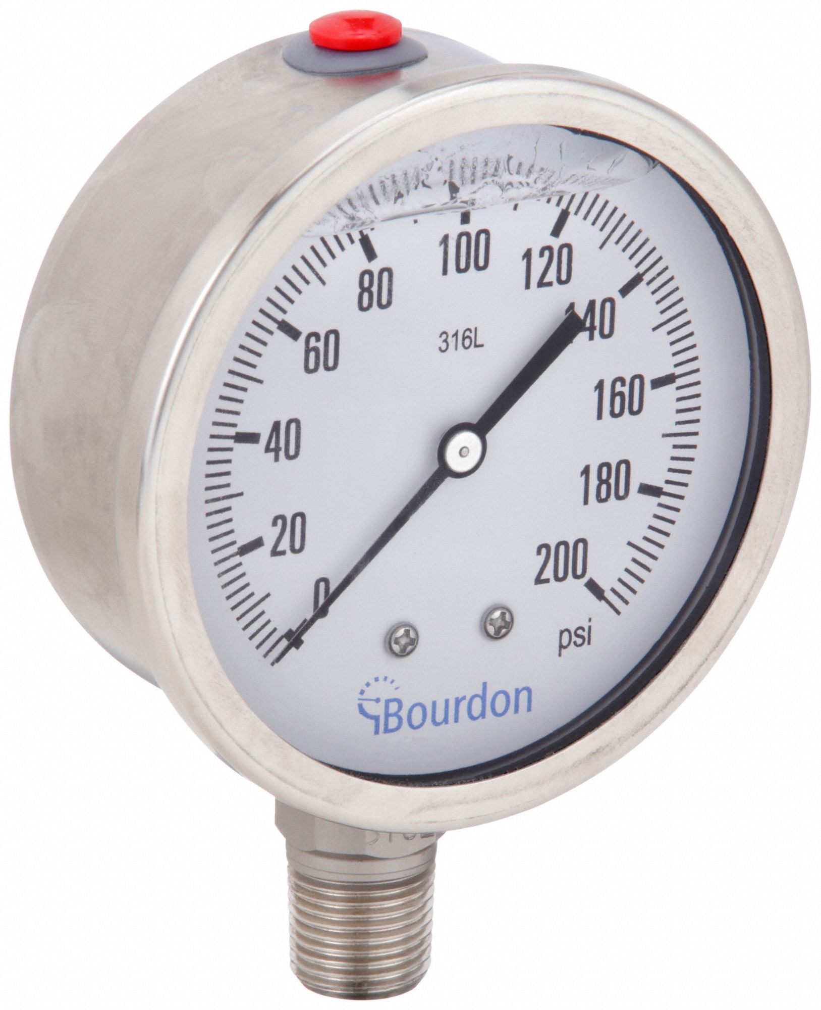 BOURDON MEX5D62H230133 Pressure Gauge Silver 0 to 200 psi Range
