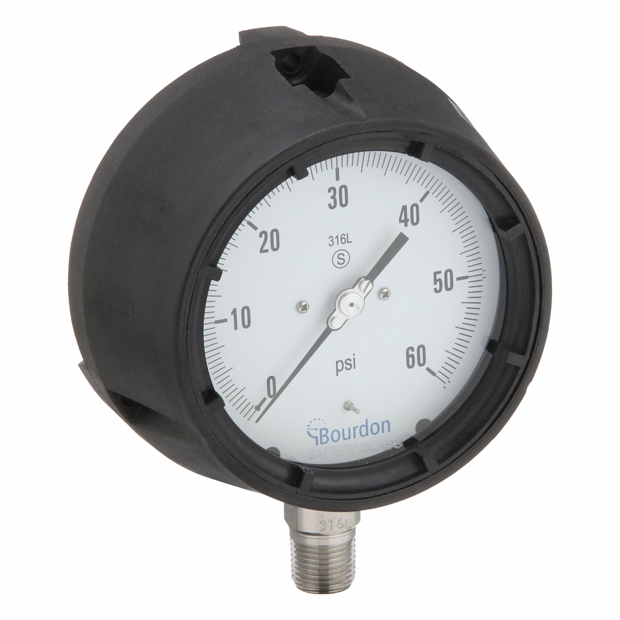 BOURDON MPG6A60H19 Pressure Gauge Silver 0 to 60 psi Range