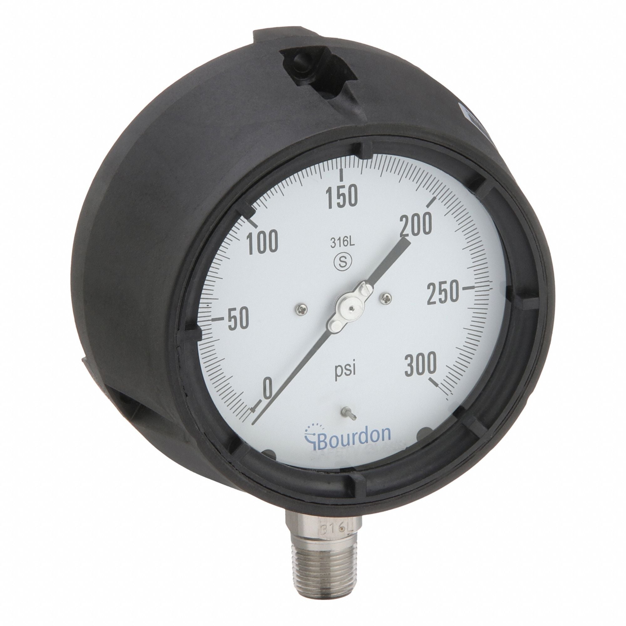 BOURDON MPG6A60H25 Pressure Gauge Silver 0 to 200 psi Range