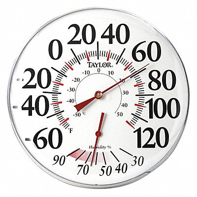 TAYLOR 497J Dial Thermometer with Humidity 12 in.