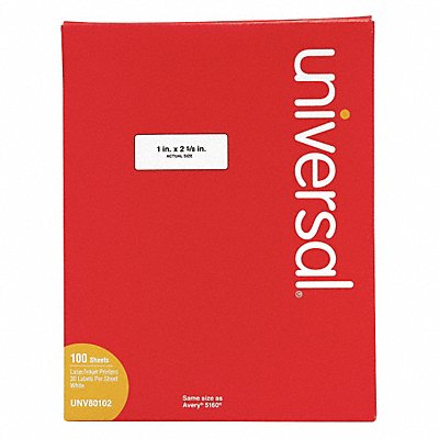 UNIVERSAL UNV80102 Permanent Label 1x2-5/8 White PK3000