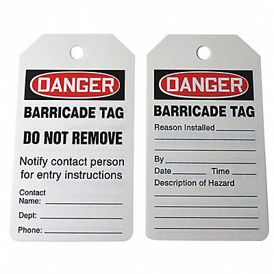 GRAINGER 43Z341 Danger Tag 5 3/4in H 3 1/4in W PVC PK25