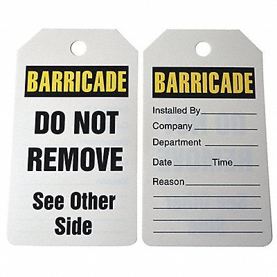 GRAINGER 43Z353 Barricade Tag 5 3/4in H 3 1/4in W PK25