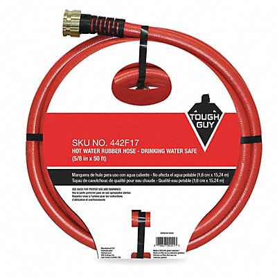 GRAINGER 442F17 Water Hose 5/8 I.D.50 ft Rubber