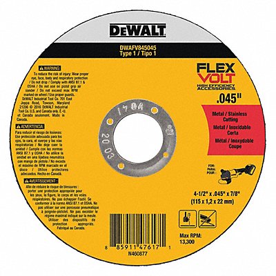 DEWALT DWAFV845045 Abrasive Cut Off Wheel Type 1 Ceramic