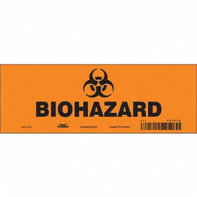 CONDOR 447V78 Safety Sign 3 1/2 in x 10 in Vinyl