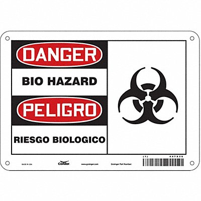 CONDOR 447X36 Biohazard Sign 7 in x 10 in Aluminum