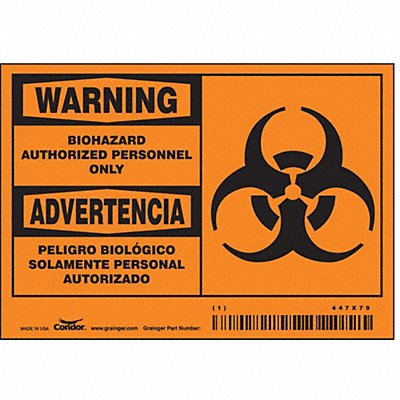 CONDOR 447X79 Safety Sign 3 1/2 in x 5 in Vinyl PK5