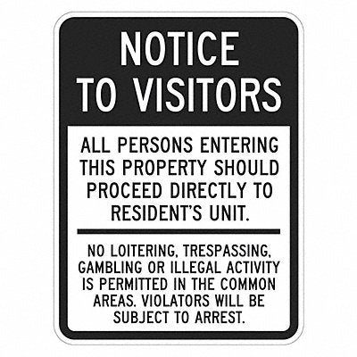 LYLE T11922HI12x18 Reflective Notice to Visitors Sign 18x12in
